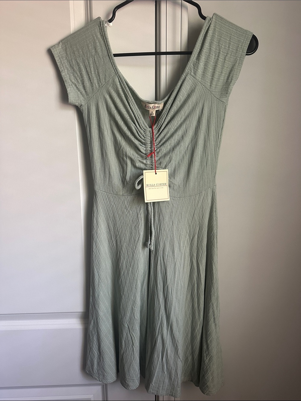 Rolla Coster Light Sage Ruched V-Neck Tie-Waist Dress